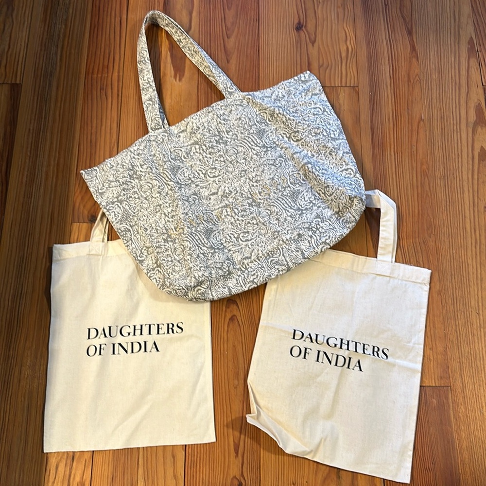 Scarlett Poppies 100% cotton tote plus two Daughters of India. Totes. New.